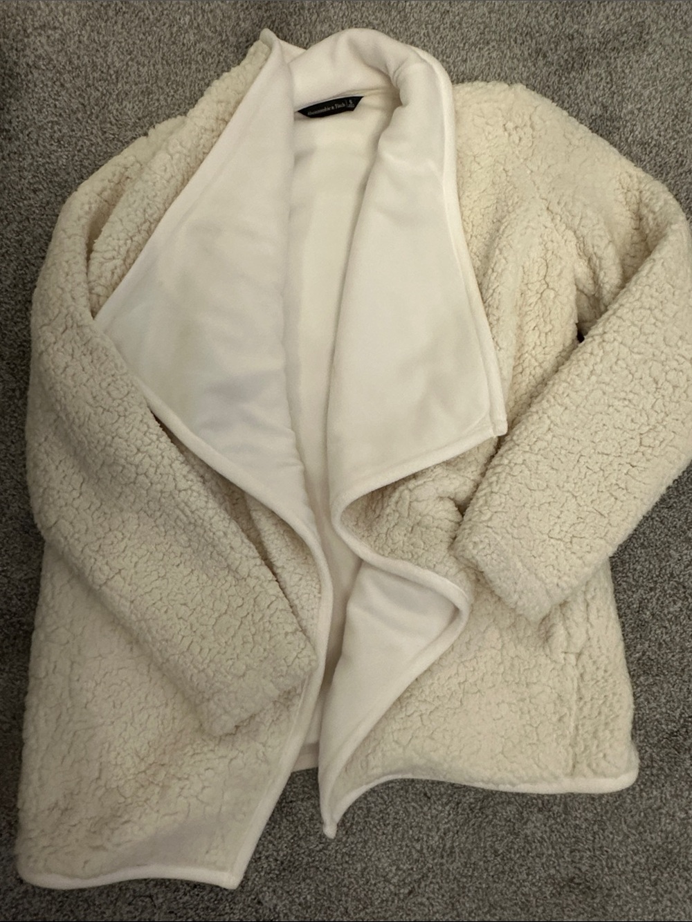 Abercrombie & Fitch Cream Sherpa Open-Front Jacket